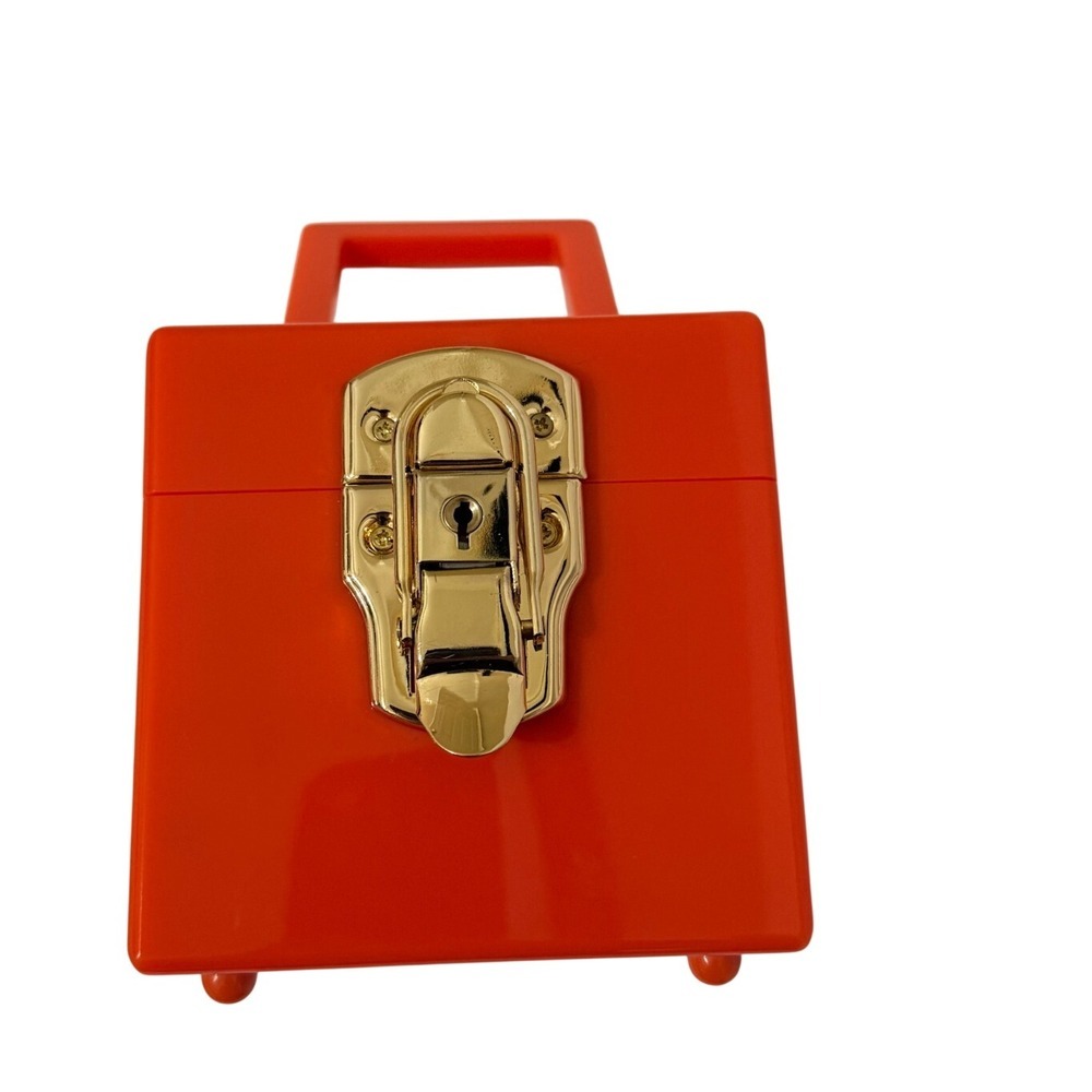 Amy Sheehan Acrylic Cube Box Trunk Handbag Orange Gold Hardware Women’s Small - Picture 8 of 12